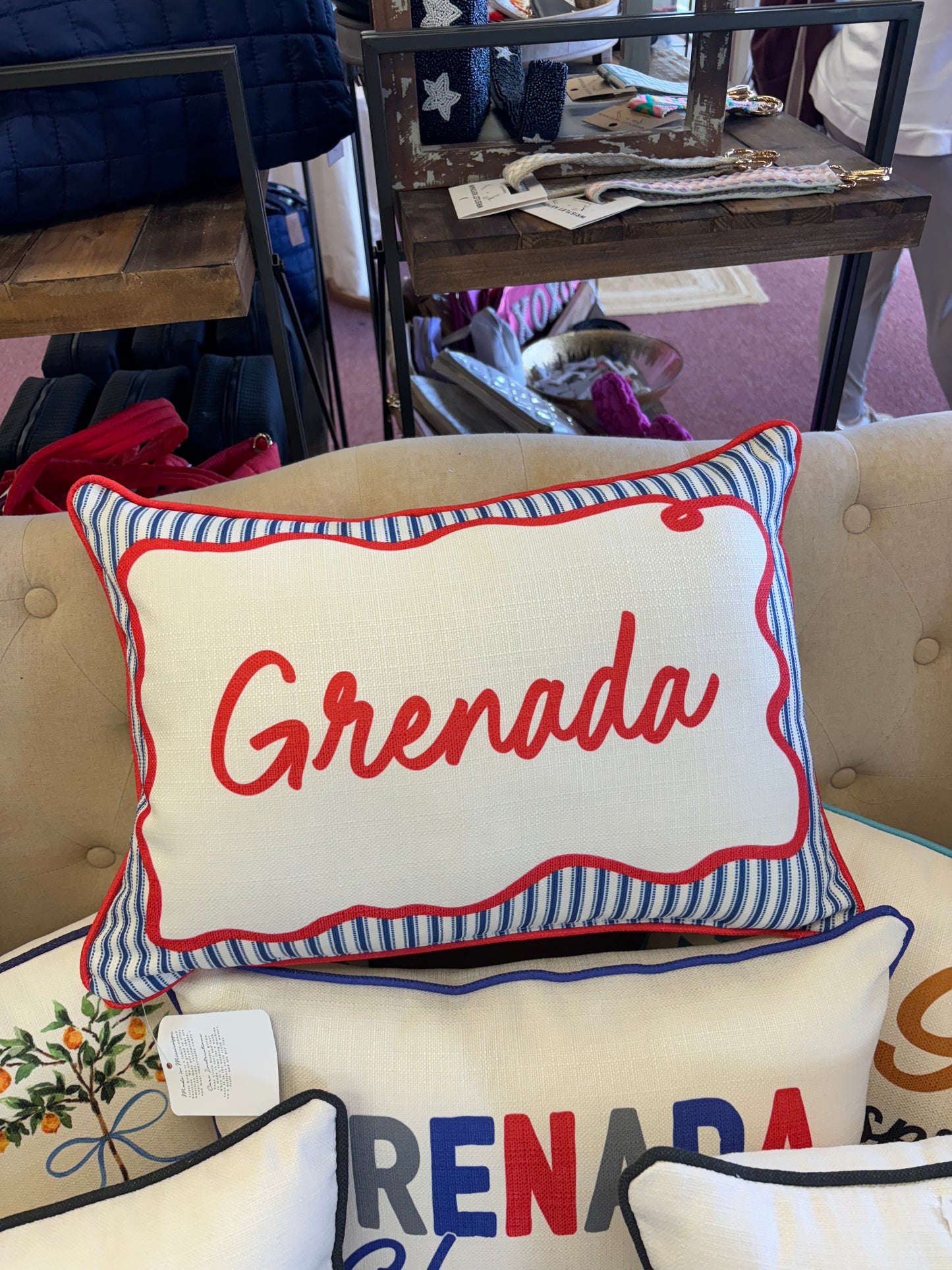Little Birdie Swirly Blue Grenada Pillow