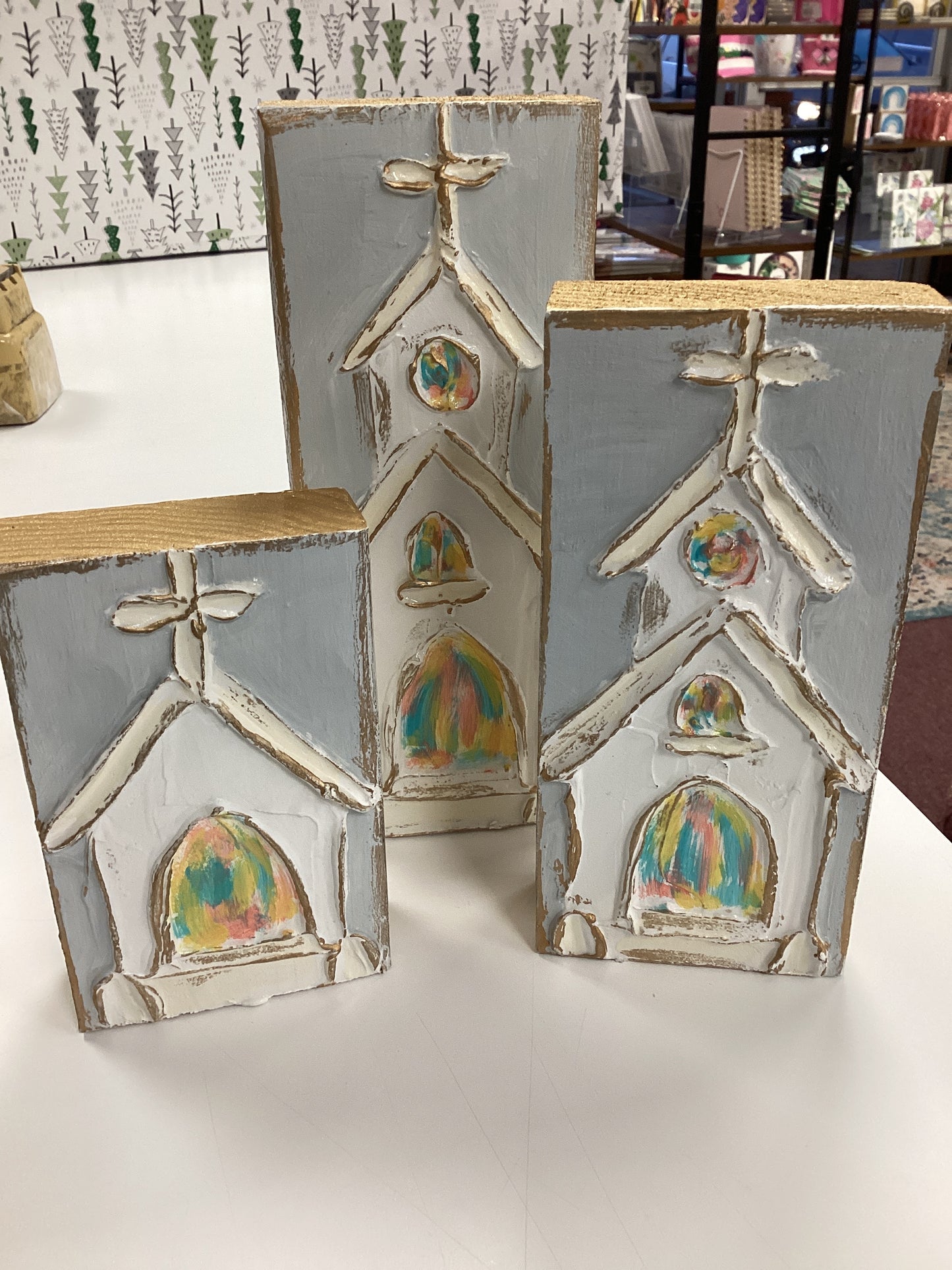 Handpainted church blocks set of 3
