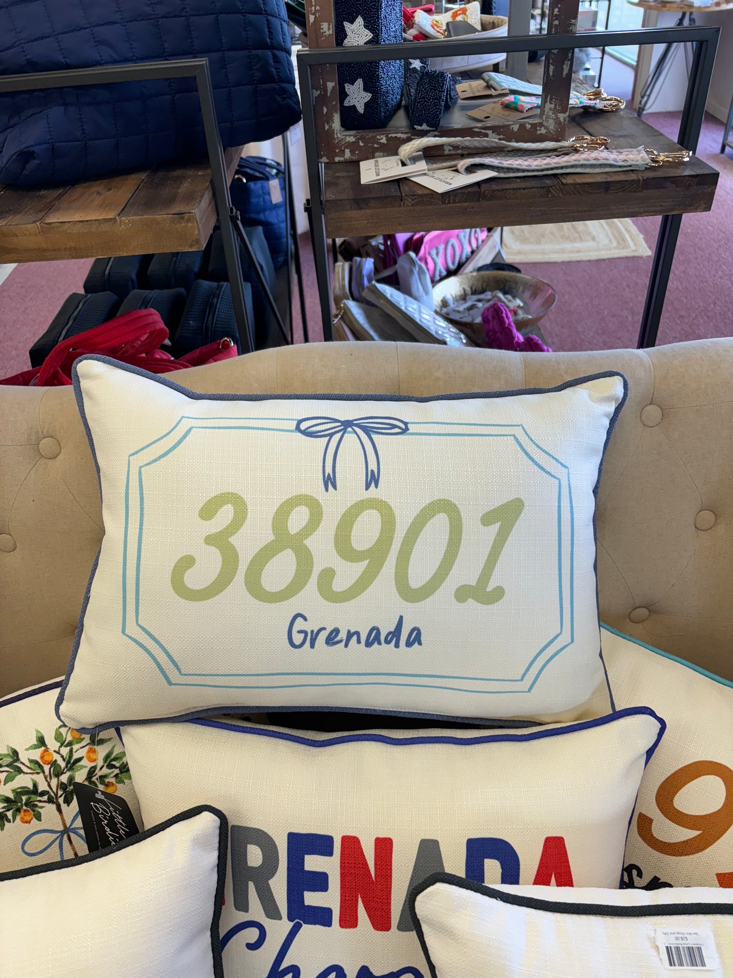 Little Birdie Ribbon Frame Pillow Grenada 38901