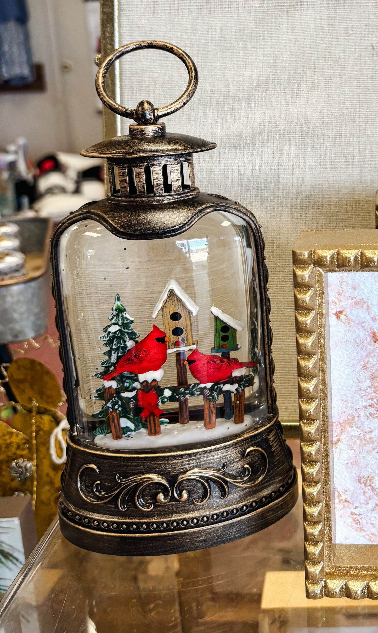 Christmas Cardinal Birdhouse Glitter Lantern