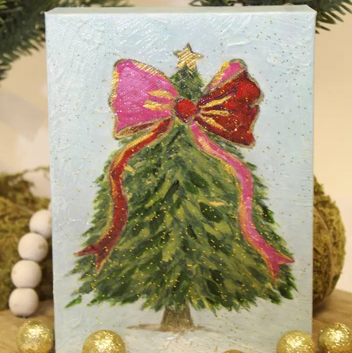 Textured Paper Tree with Bow Ornament