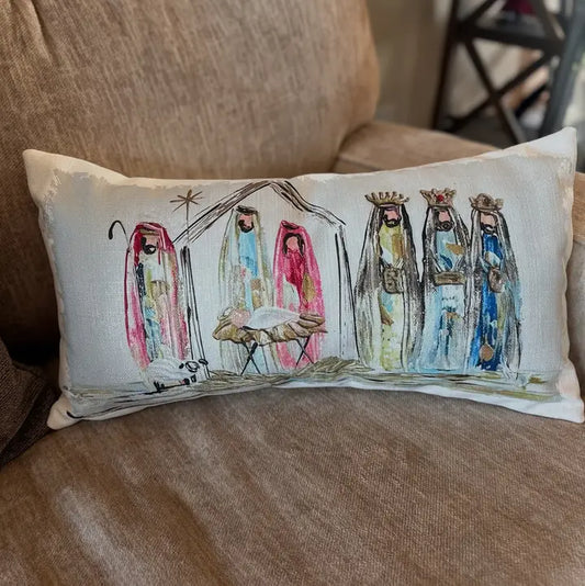 Colorful Nativity Lumbar Pillow