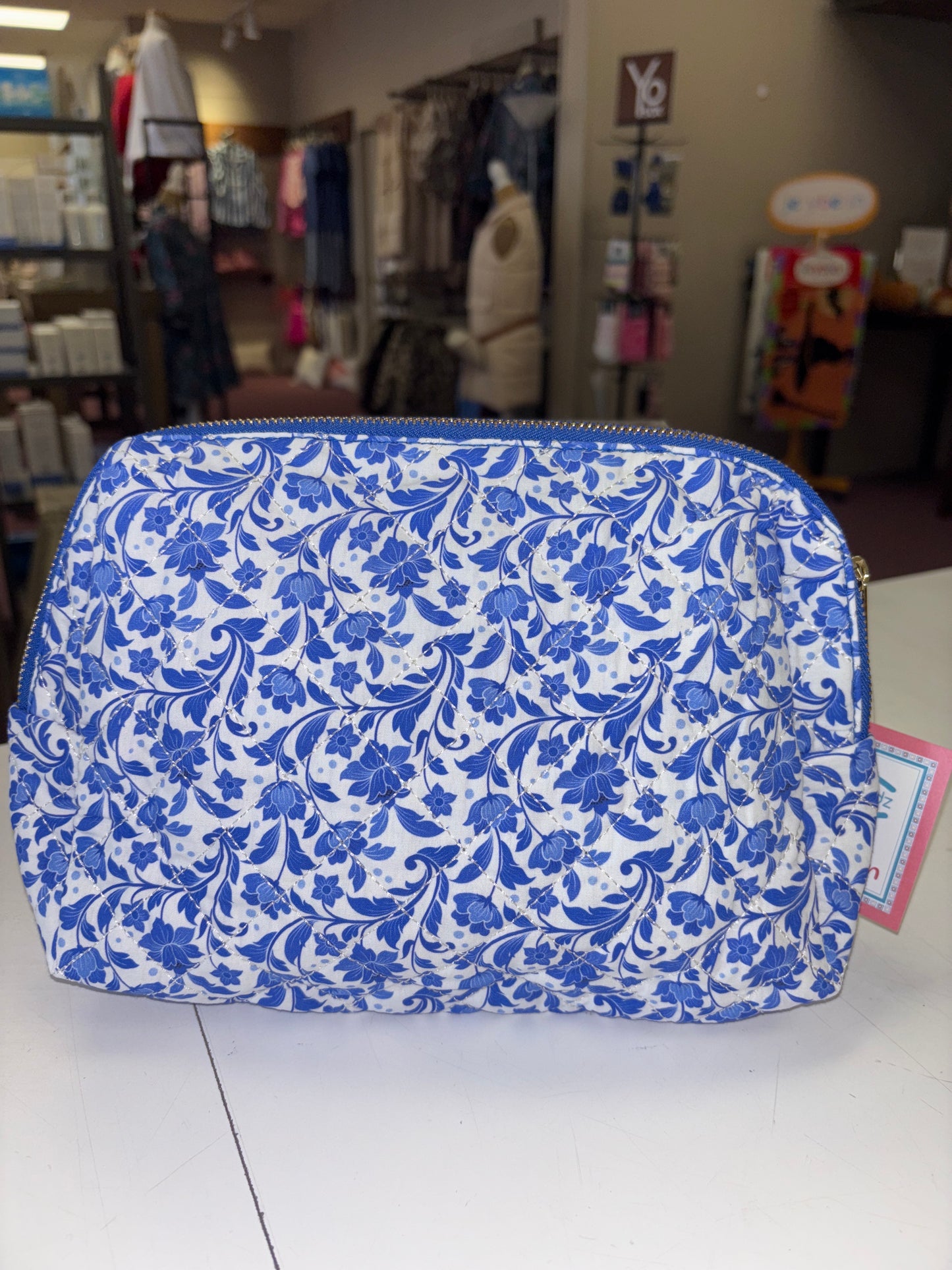Blue floral cosmetic bag