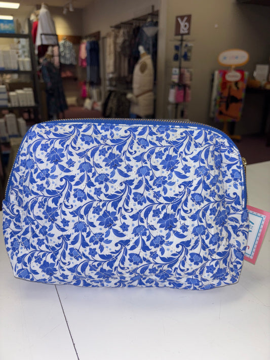 Blue floral cosmetic bag