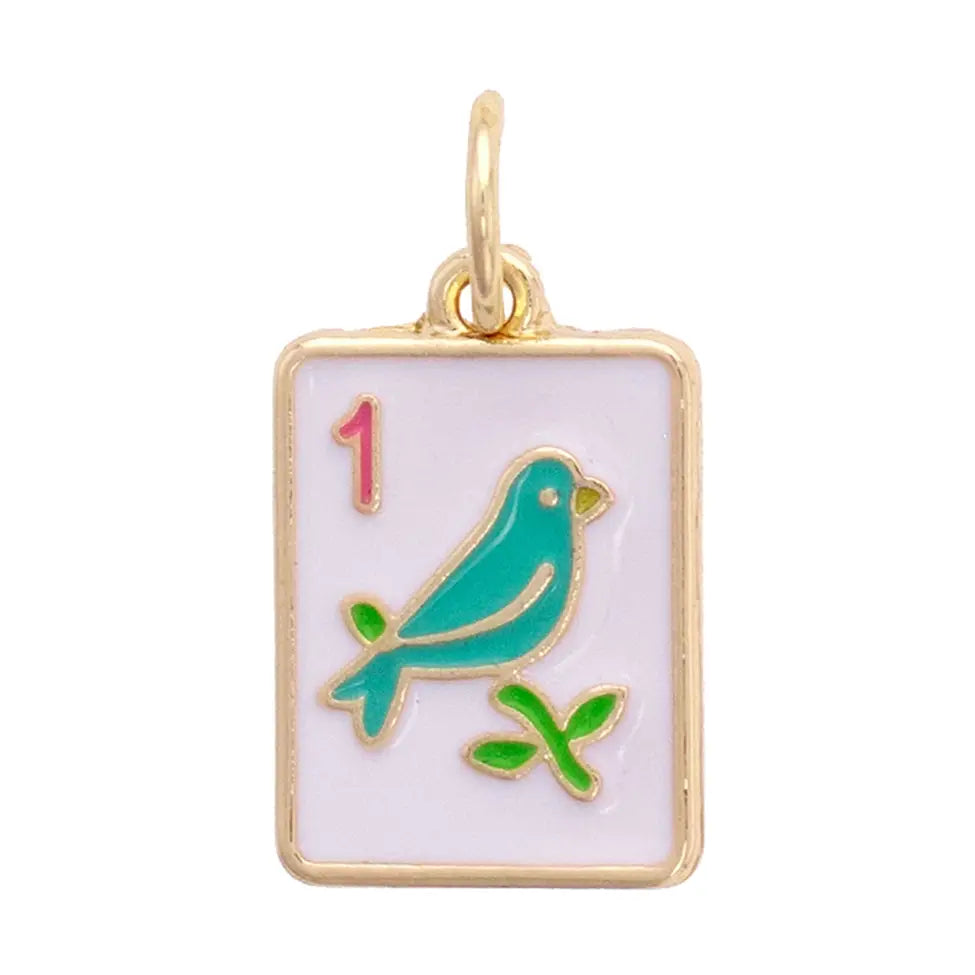 Sparrow Mahjong Tile Charm Necklace