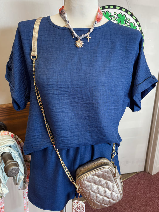 Kick-off 2pc Top and Shorts Set Navy
