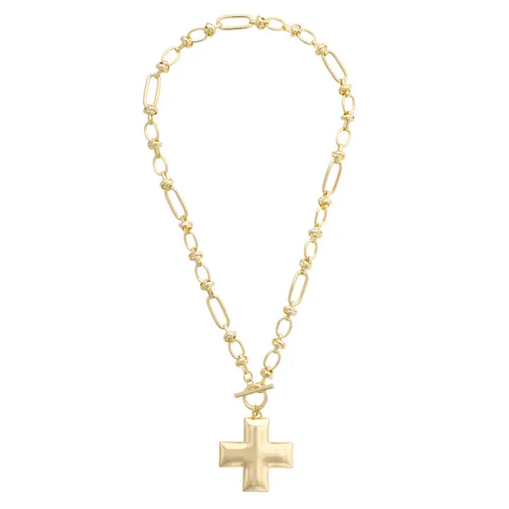 Macy Square Cross Toggle Necklace in Shiny Gold