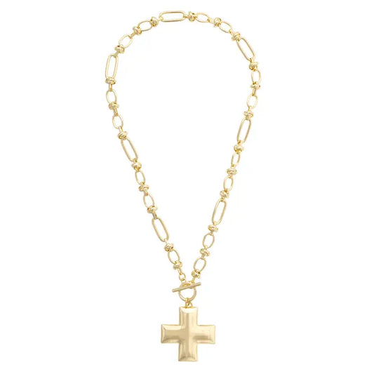 Macy Square Cross Toggle Necklace in Shiny Gold