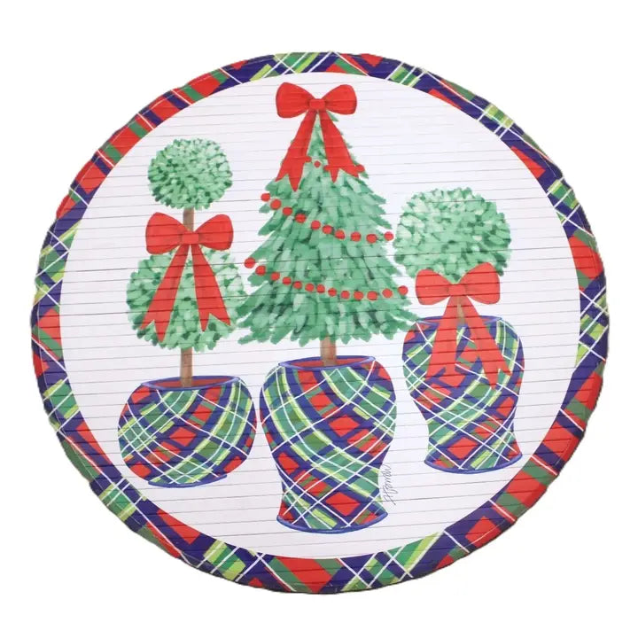 Topiaries in Plaid Pots Bamboo Mat
