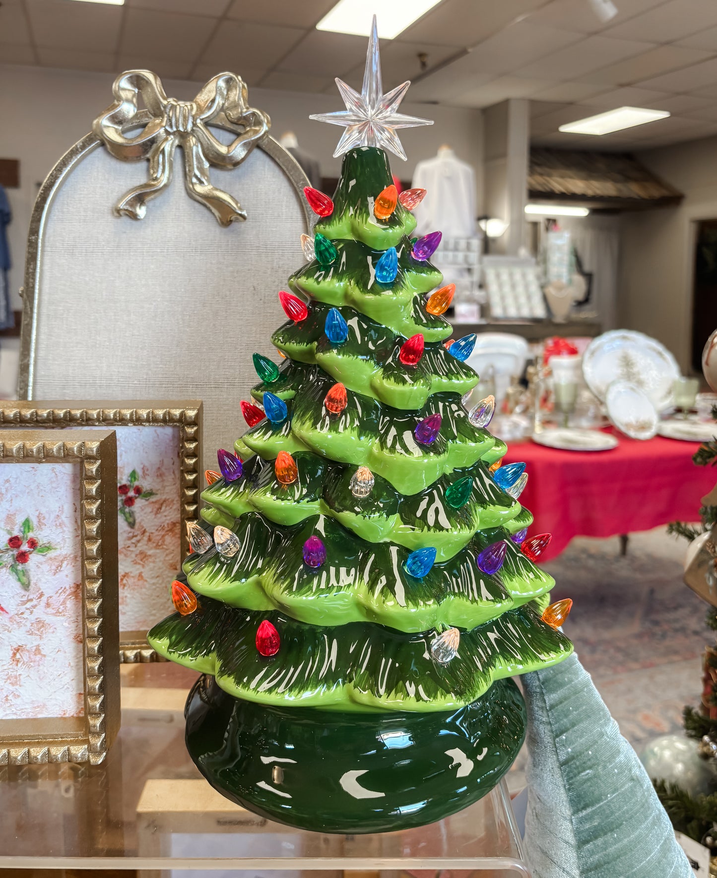 Green Ceramic Light Up Christmas Tree