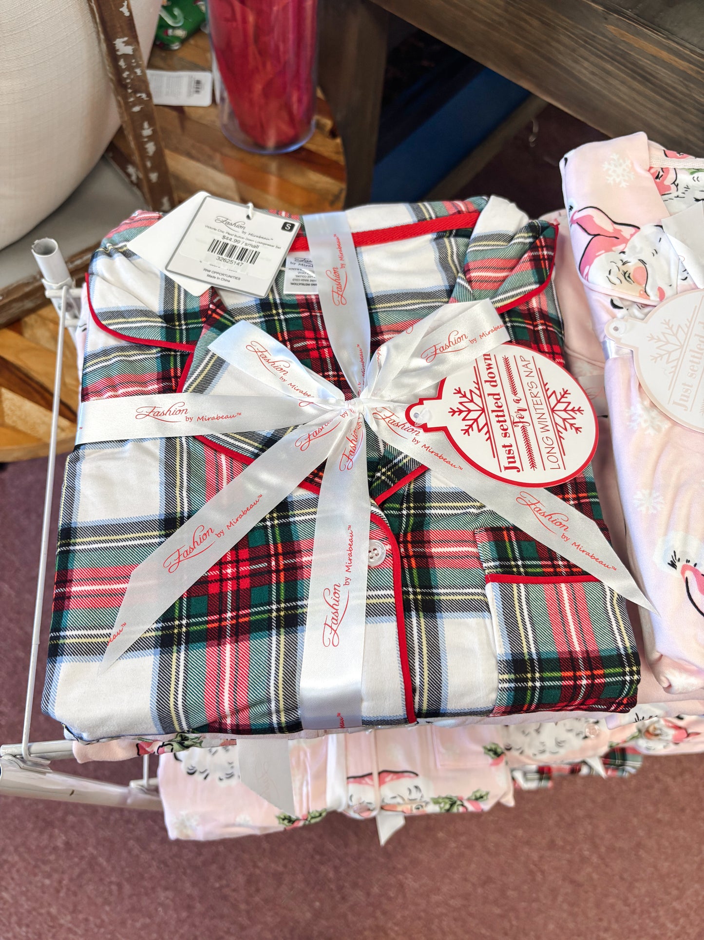 Victoria Chic Plaid Button Down Loungewear Set