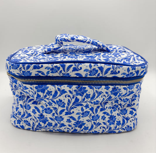 blue floral vanity bag