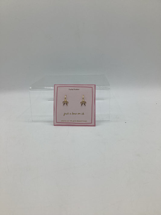 Gold bow earrings-Lucky feather