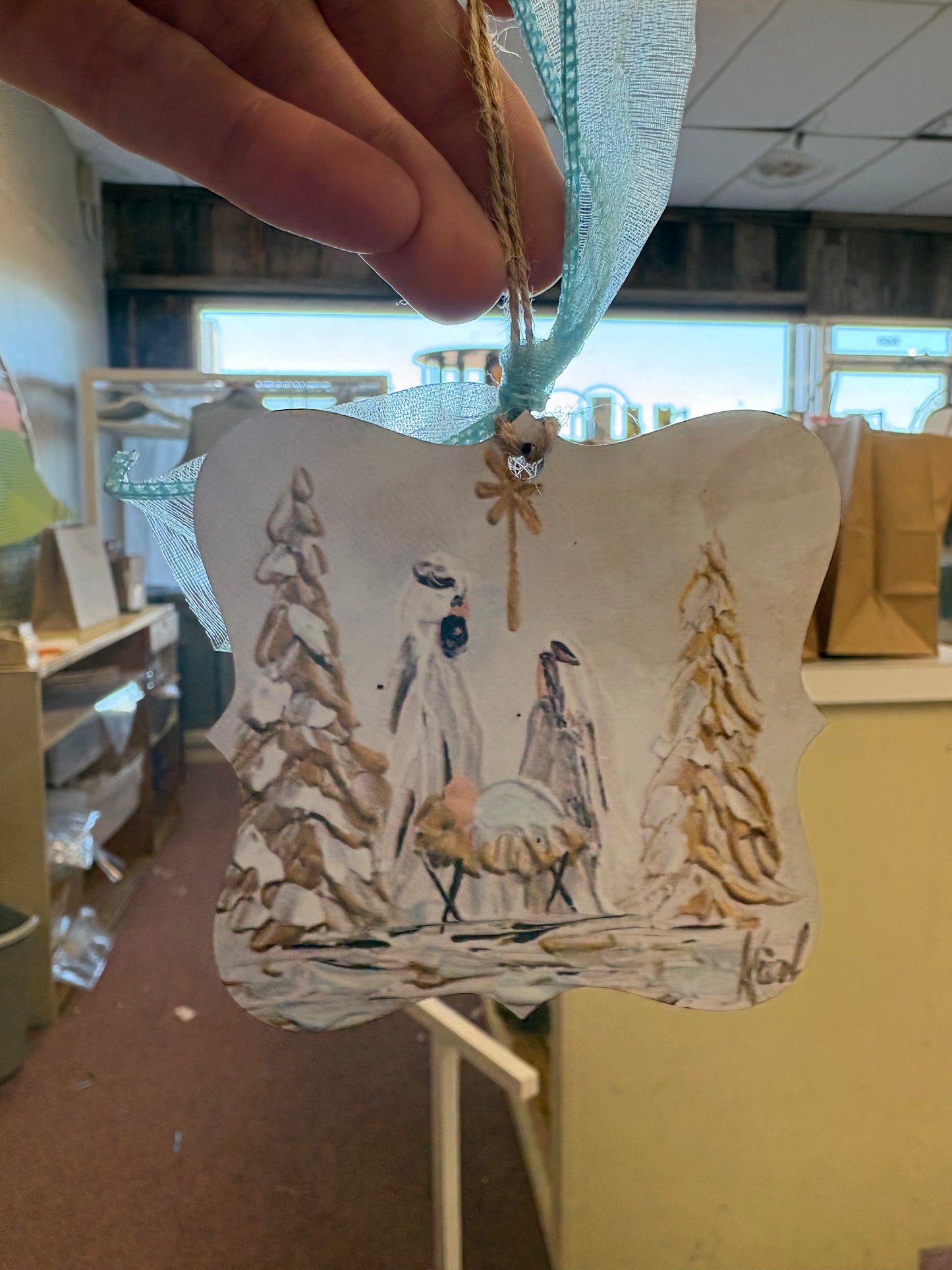 Gold & Blue Nativity Ornament