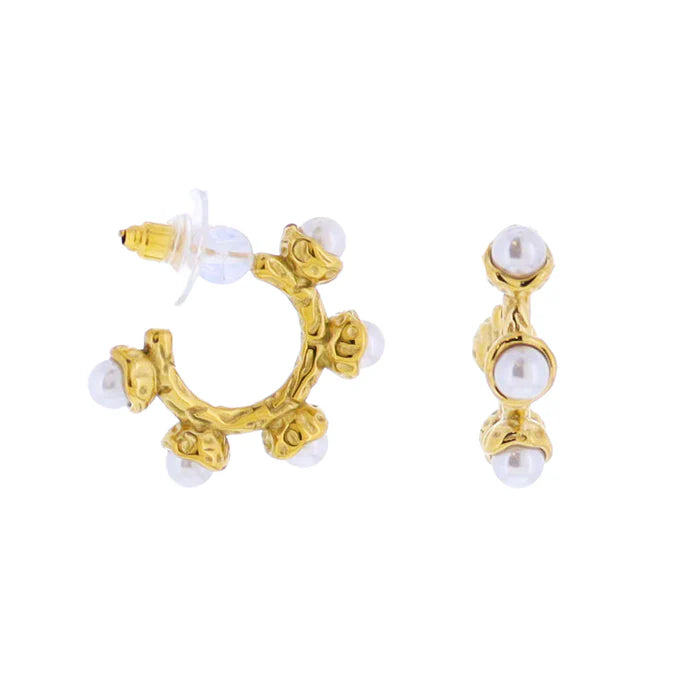 Pearl Gold Hammered Earring