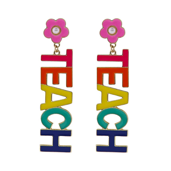 Pink Flower Teach Earrings
