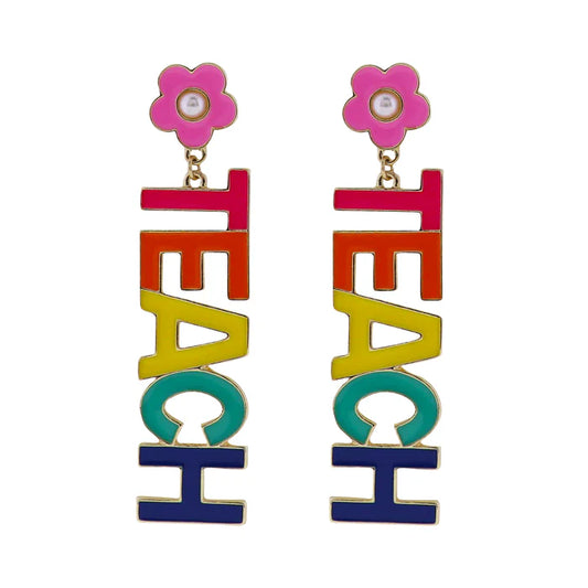Pink Flower Teach Earrings
