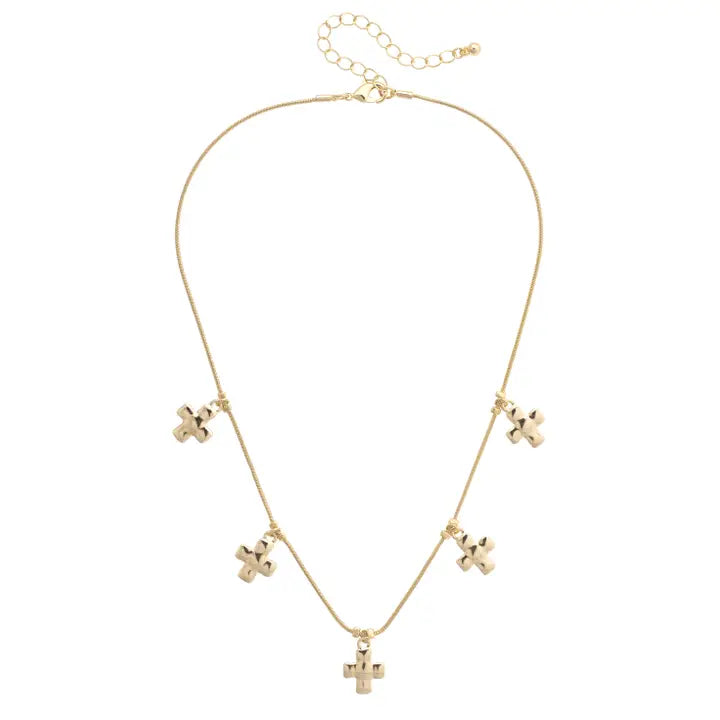 Haley Cross Charm Necklace in Shiny Gold