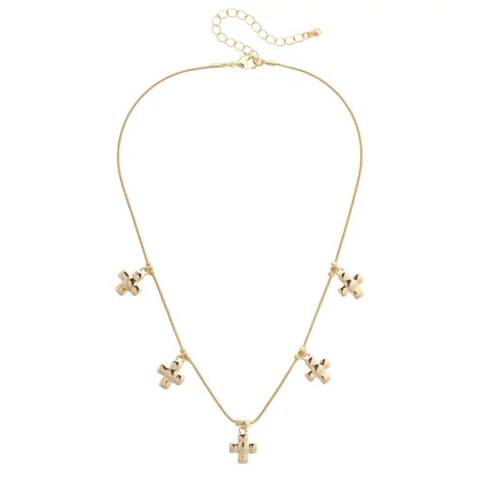 Haley Cross Charm Necklace in Shiny Gold
